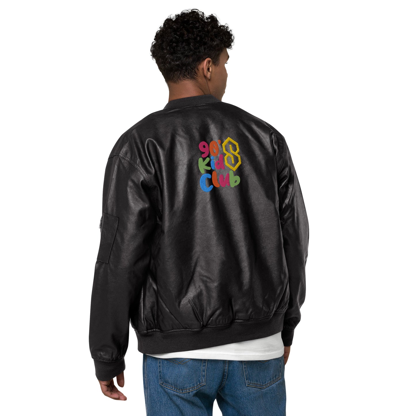 90s Kids Club Leather Bomber Jacket