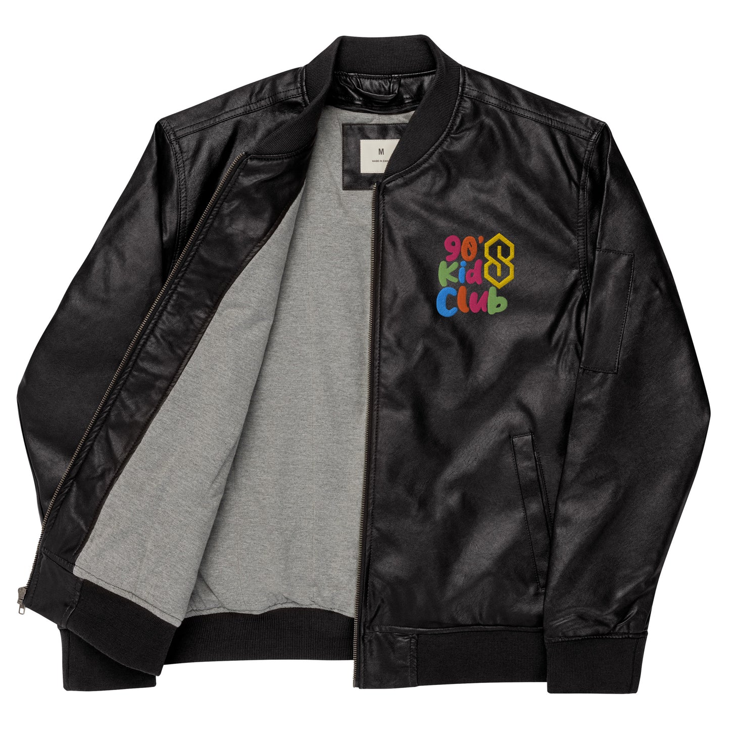 90s Kids Club Leather Bomber Jacket