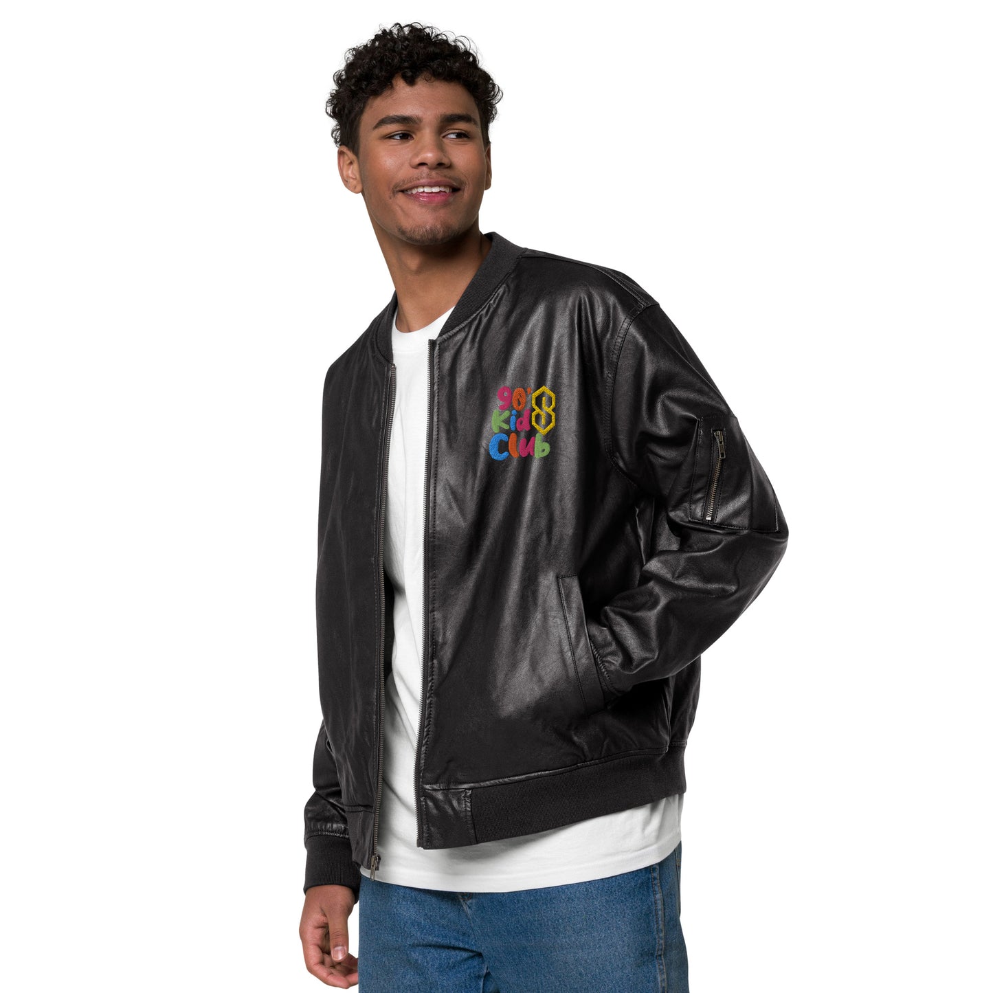 90s Kids Club Leather Bomber Jacket