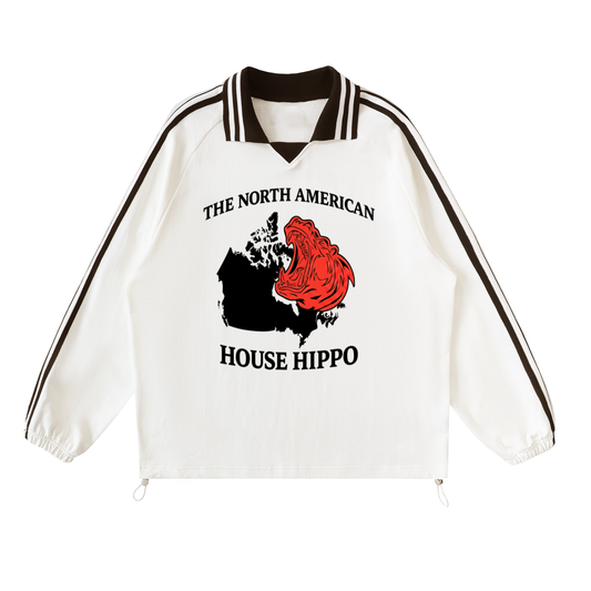Contrast Striped Lapel Collar Sweatshirt