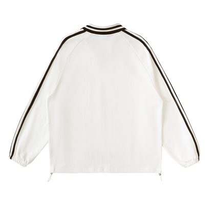Contrast Striped Lapel Collar Sweatshirt